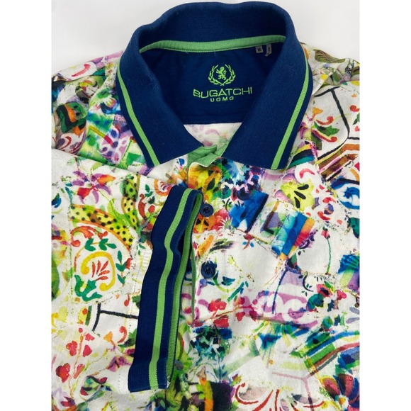 Bugatchi Uomo Short Sleeve Golf Polo Shirt Colorful‎ Abstract Print Size Med